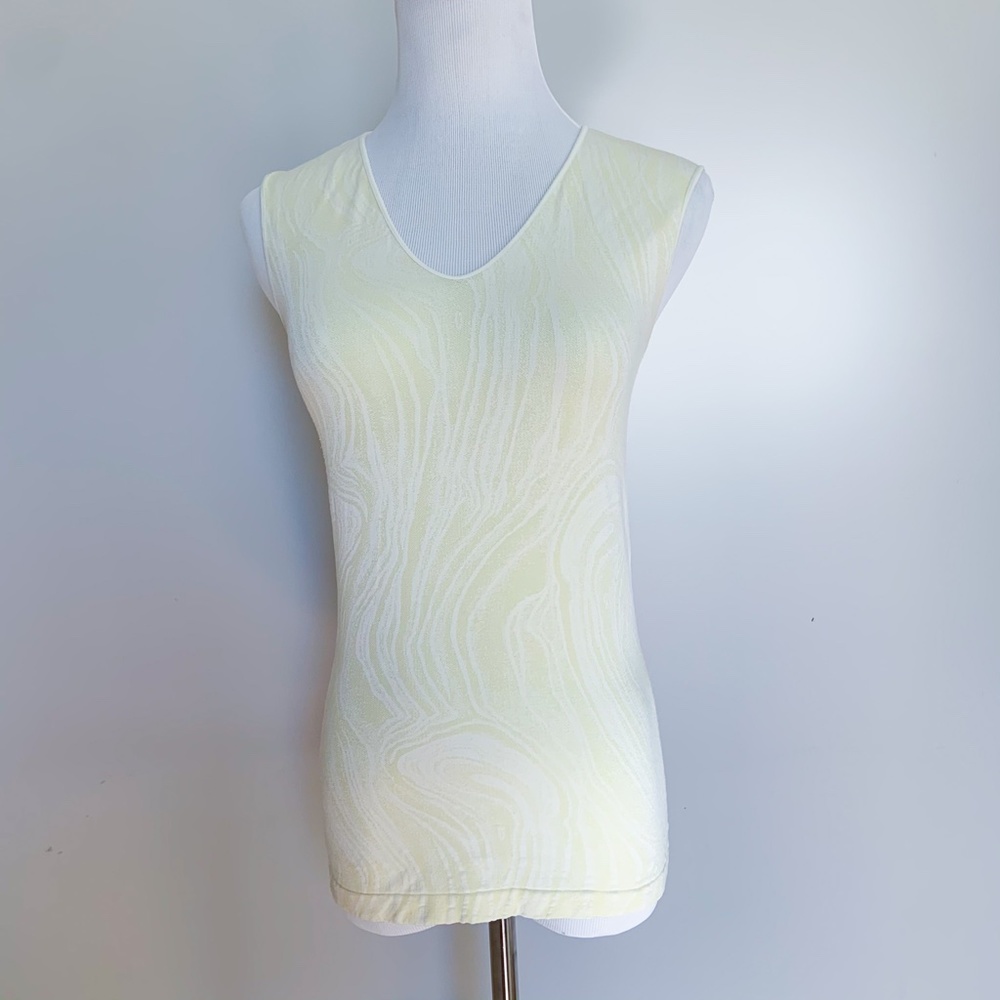 $210 Wolford Marble Top Primrose S Yellow Tank v-neck Stretch Sleeveless Top